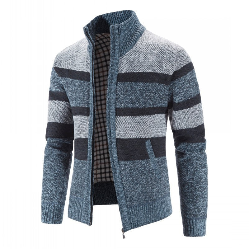 Herren Strickpullover Modern mit Reißverschluss Streifen Design - BerlinGlamour