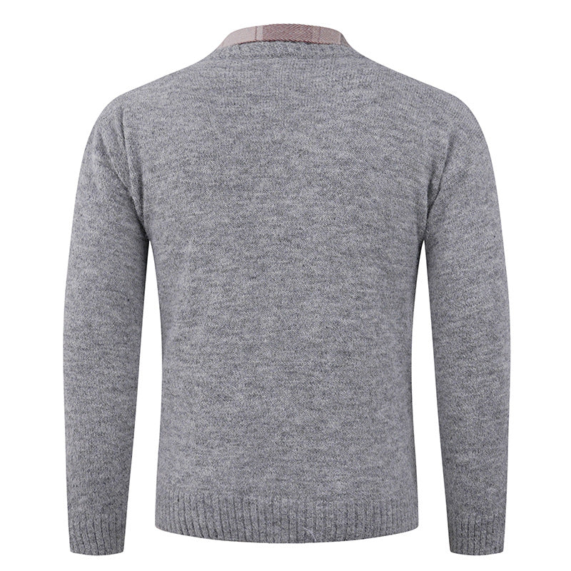 Herren Pullover Rundhals Fein mit Hemdkragen Modern
