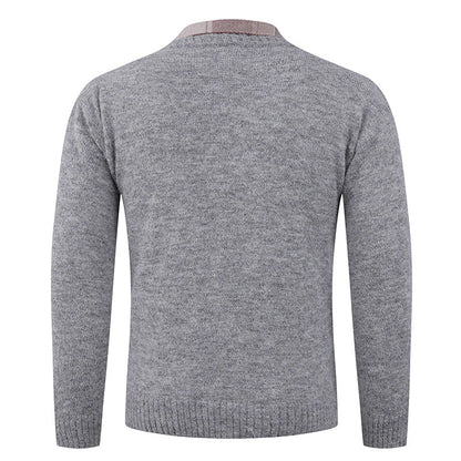 Herren Pullover Rundhals Fein mit Hemdkragen Modern
