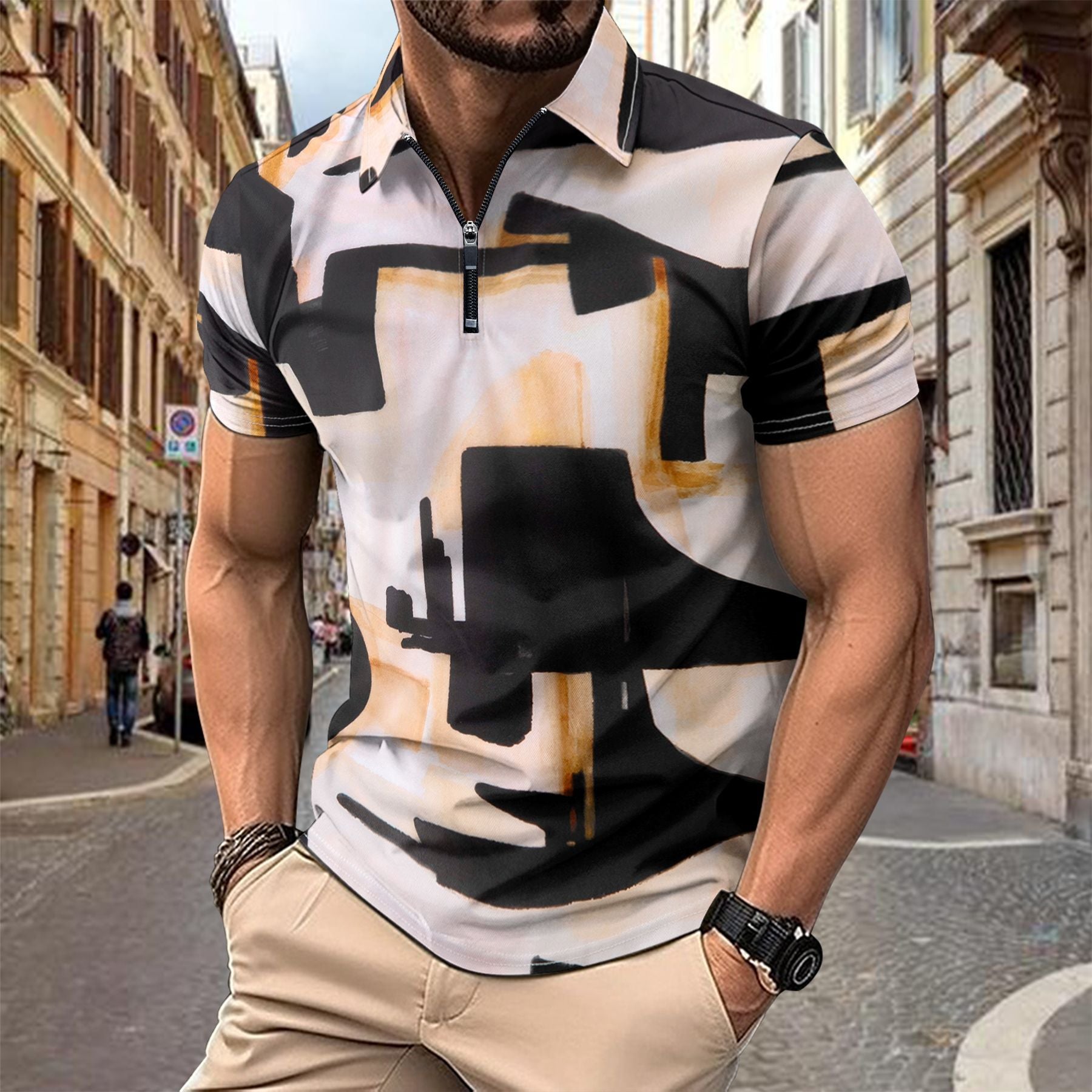 Herren Polohemd Kurzarm Modern mit Grafikdruck - BerlinGlamour