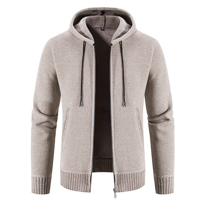 Herren Strickjacke Kapuze Strukturiert Modern Grau