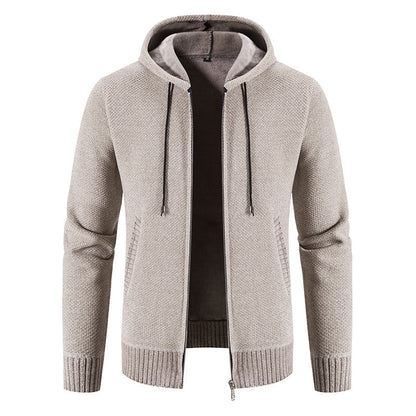 Herren Strickjacke Kapuze Strukturiert Modern Grau