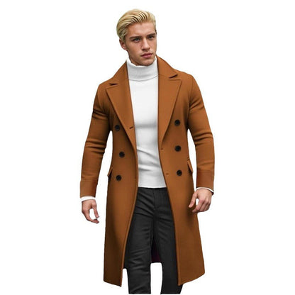 Herren Mantel Eleganter Doppelt-Knopf-Hochkragen-Schwarz