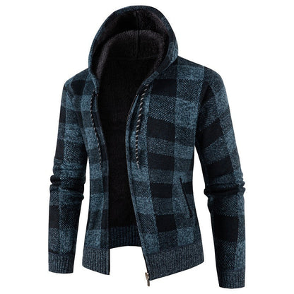Herren Kapuzenjacke Kariert Warm Bequem