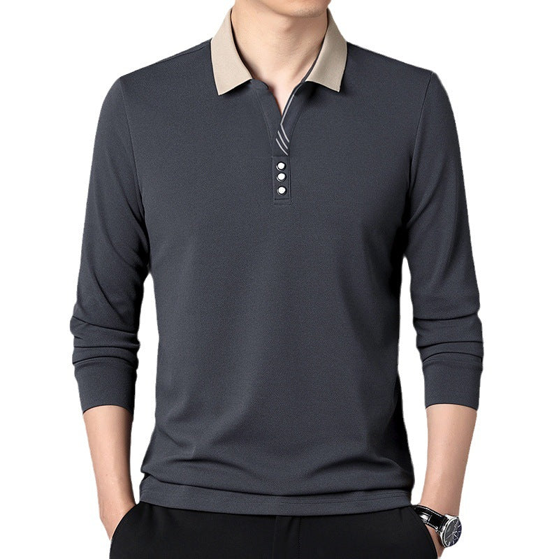 Herren Poloshirt Langarm Elegant Modern Knopfleiste