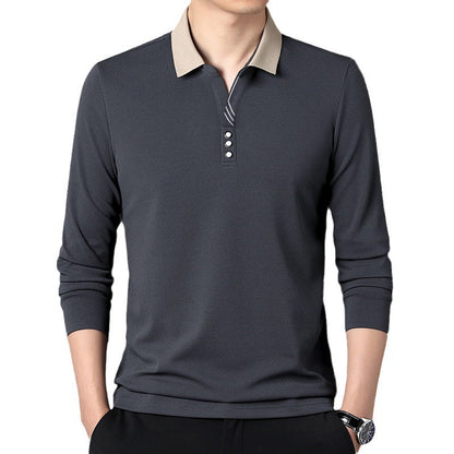Herren Poloshirt Langarm Elegant Modern Knopfleiste