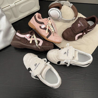 Damen Sneaker Sportlich mit Klettverschluss Wildleder Optik