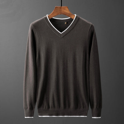 Herren Pullover V-Ausschnitt Mit Kontrastkragen Modern