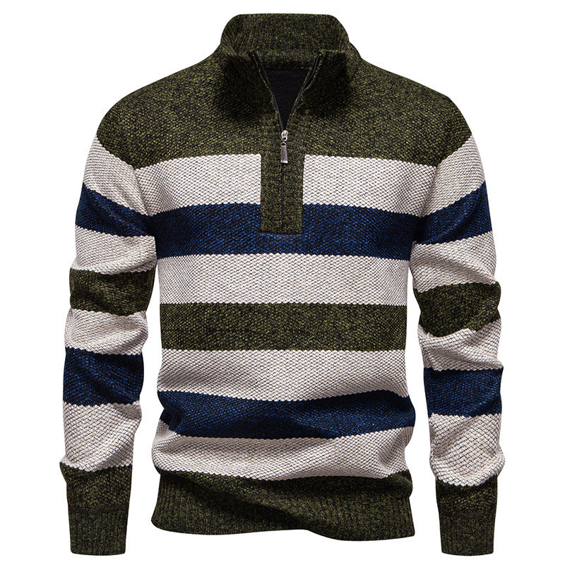 Herren Strickpullover Modern Gestreift Mit Reißverschluss - BerlinGlamour