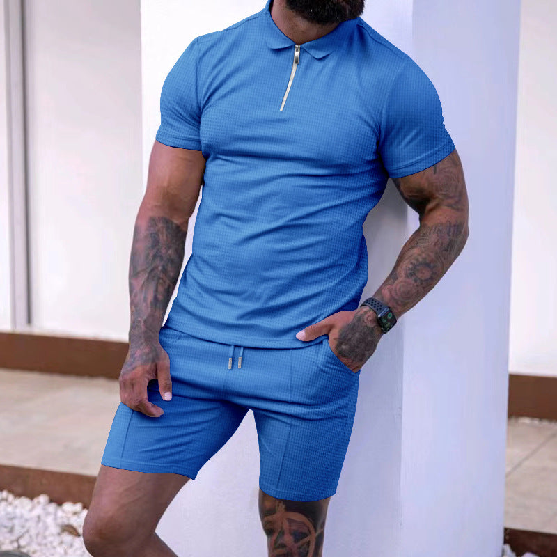 Herren Poloshirt Sportlich Reißverschluss mit passenden Shorts