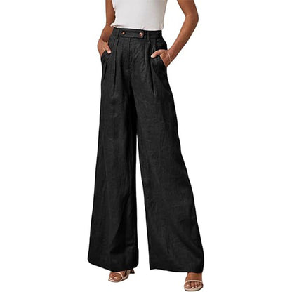 Damen Leinenhose Elegant mit Hoher Taille und Falten