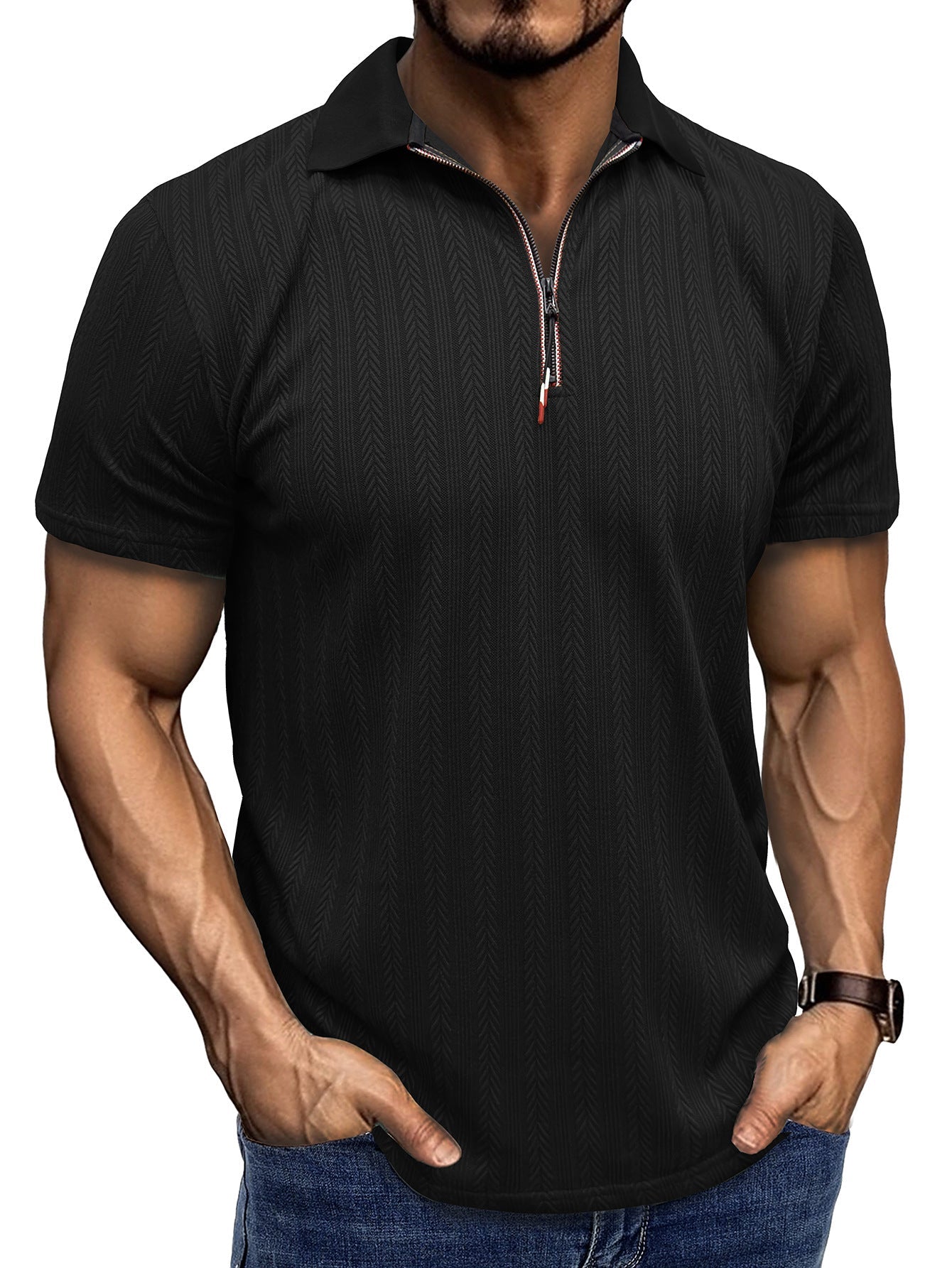 Herren Poloshirt Modern Zippverschluss Slim Fit