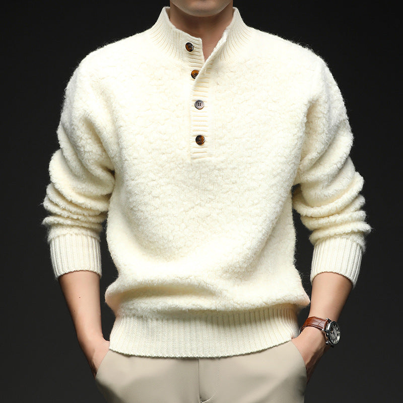 Herren Pullover Struktur Oberfläche Knopfverschluss Modern - BerlinGlamour