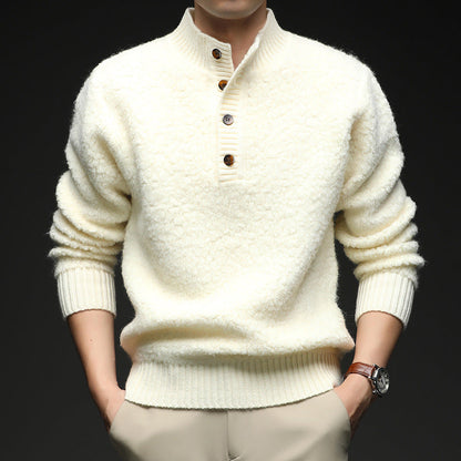Herren Pullover Struktur Oberfläche Knopfverschluss Modern - BerlinGlamour