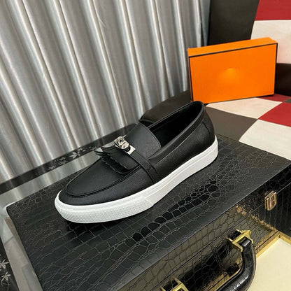 Damen Mokassins Ledernarbung Elegant Schwarz