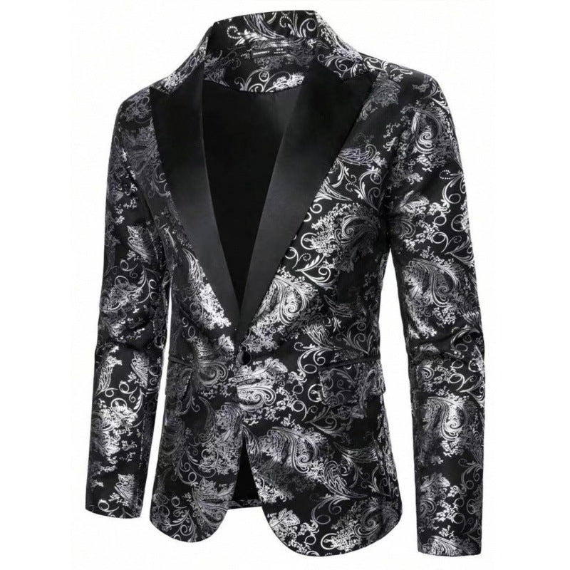 Herren Smoking Blazer Elegant Floralmuster Schwarzer Anzug