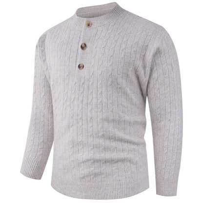 Herren Pullover Grobstrick Modern Schalkragen Knopfdesign