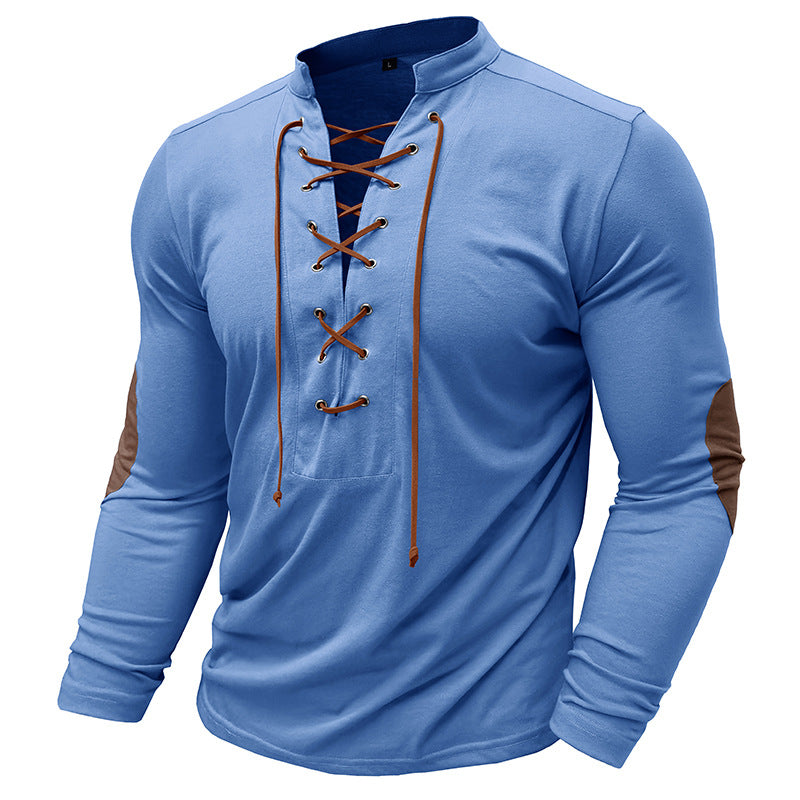 Herren Langarm-Shirt Mit Schnürung Modern Trendig
