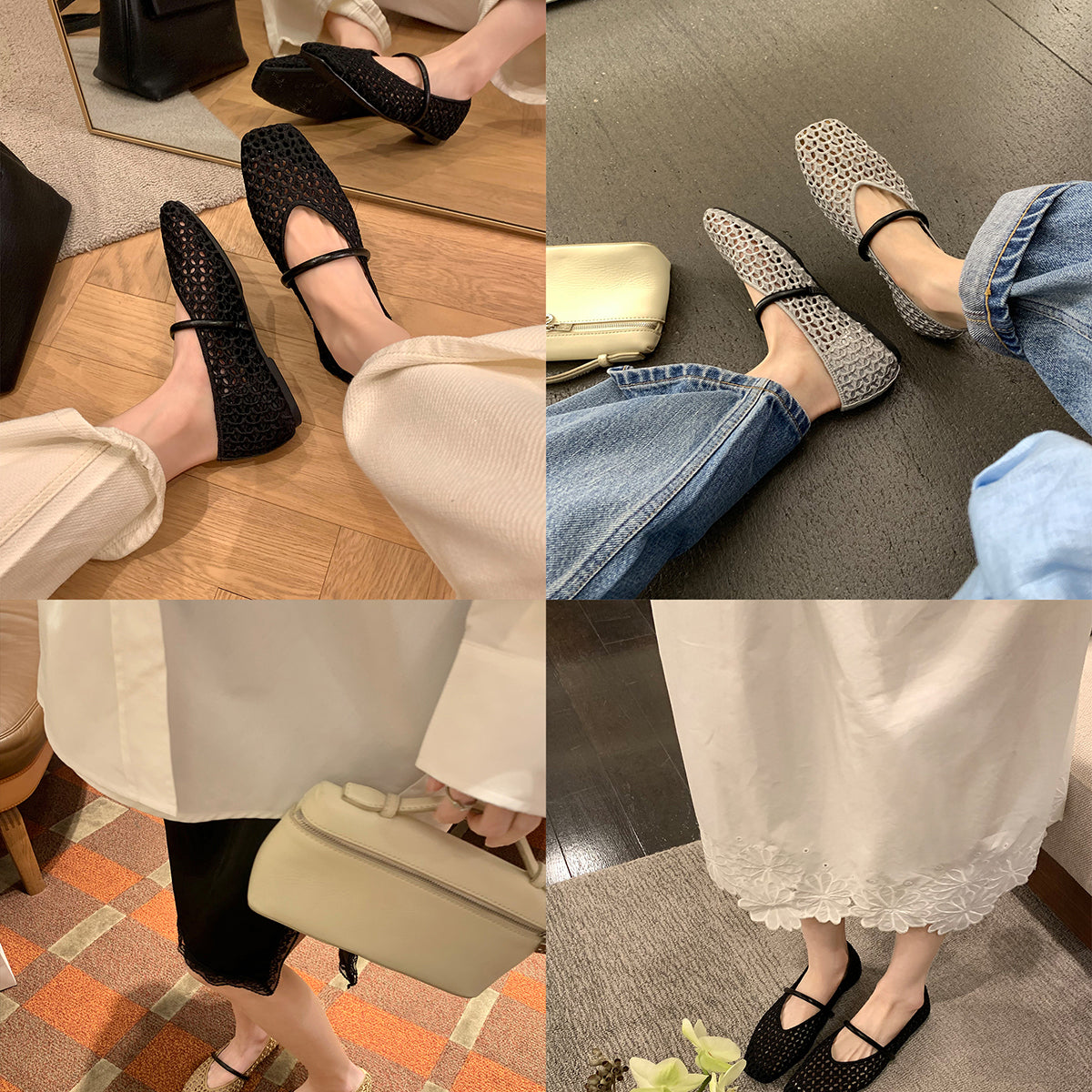 Damen Ballerinas Bequem Flexibel Strukturiert