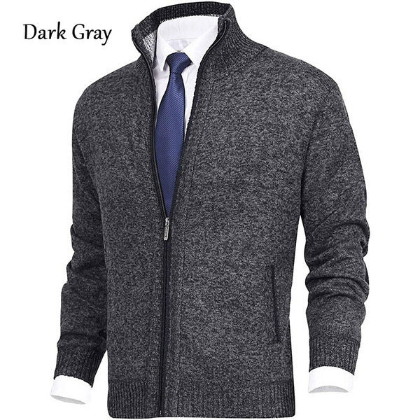 Herren Strickjacke Stehkragen Reißverschluss Modern Schwarz