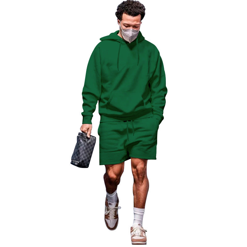 Herren Sportset Hoodie Shorts atmungsaktiv mit Taschen