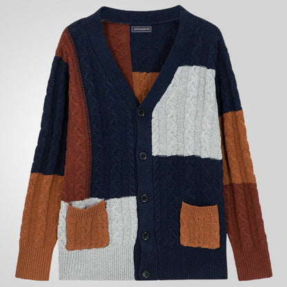 Herren Cardigan Grobstrick mit Farbakzenten und Taschen - BerlinGlamour