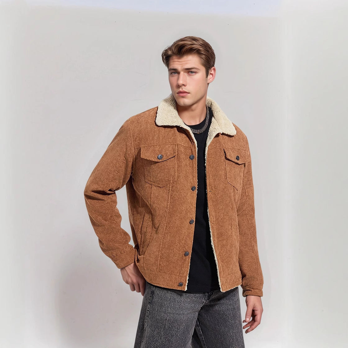 Herren Cordjacke Warm Versteppt Mit Futter
