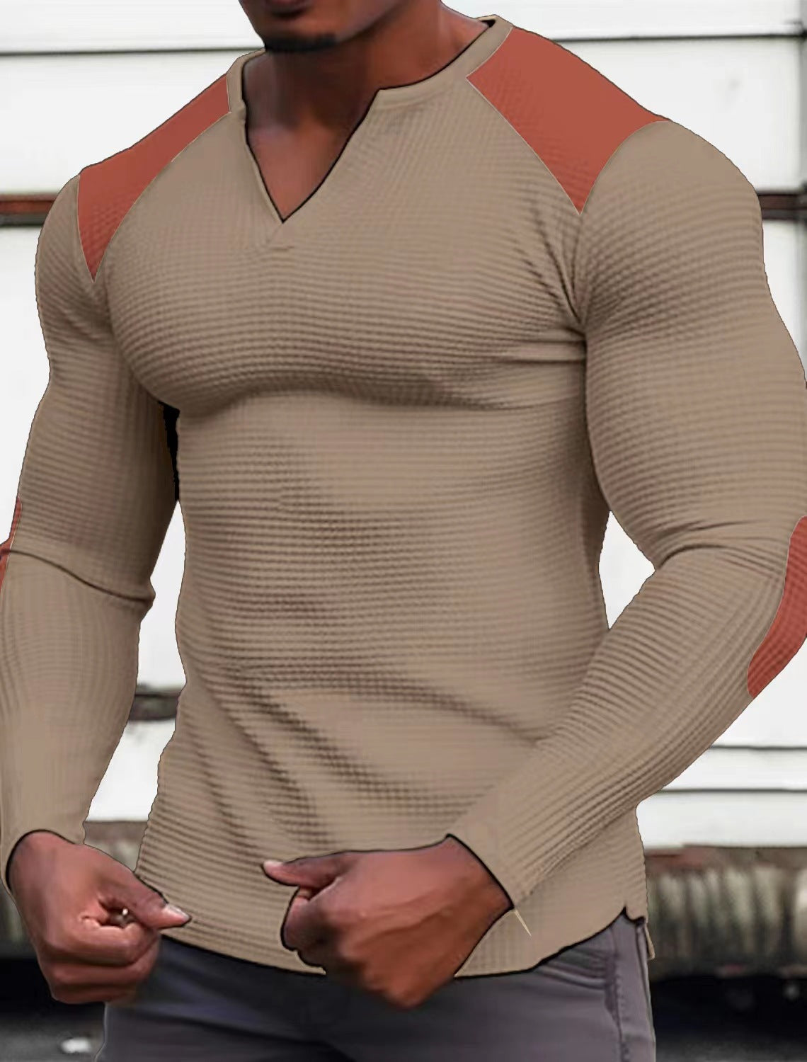 Herren Langarmshirt Strukturiert Kontrastdetails Modern