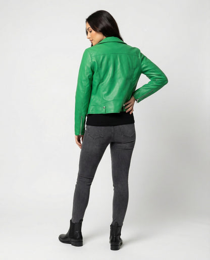 Lederjacke Damen Kurz Bikerjacke Asymmetrisch Schwarz