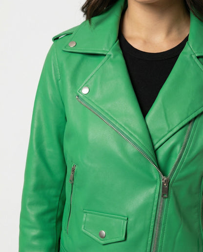 Lederjacke Damen Kurz Bikerjacke Asymmetrisch Schwarz