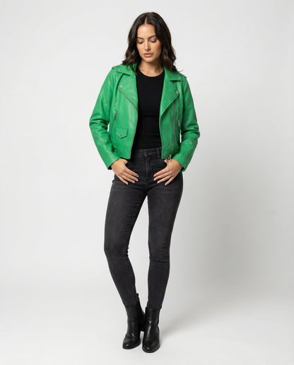 Lederjacke Damen Kurz Bikerjacke Asymmetrisch Schwarz