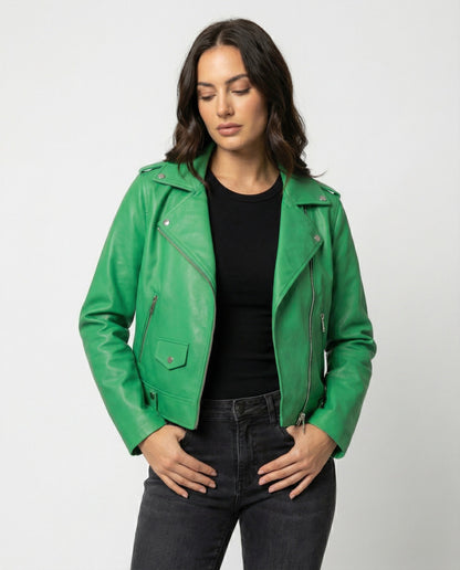 Lederjacke Damen Kurz Bikerjacke Asymmetrisch Schwarz - BerlinGlamour