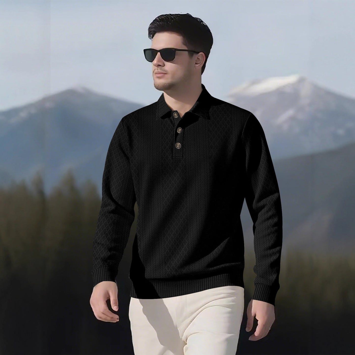 Herren Pullover Langarm Modern mit Knopfleiste