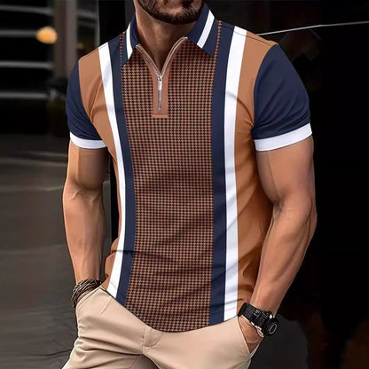 Herren Poloshirt Kurzarm Karomuster Modern Stehkragen
