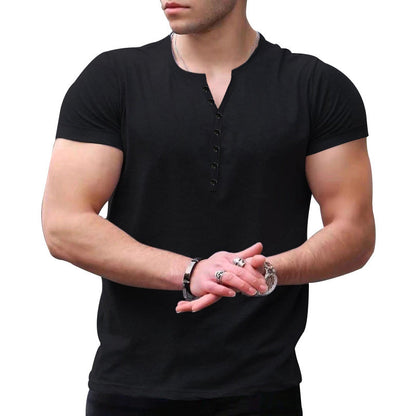 Herren T-Shirt Kurzarm Weiches Baumwoll-Shirt Mit Knöpfen
