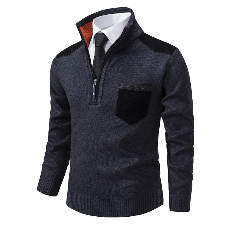 Herren Pullover Stehkragen mit Brusttasche Eleganter Style