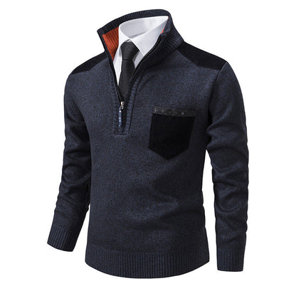 Herren Pullover Stehkragen mit Brusttasche Eleganter Style