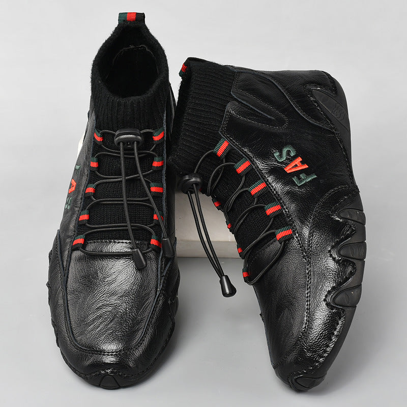 Damen Sneaker Hoch Sportschuhe Leder Schnürsenkel Elastisch