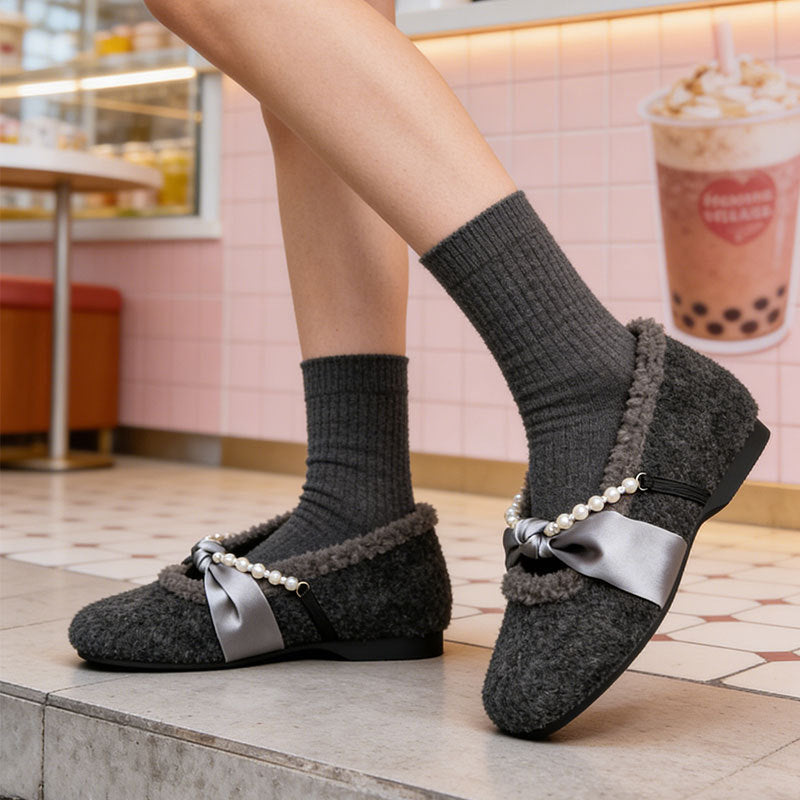 Damen Hausschuhe Flauschig Warm mit Perlen Elastisch