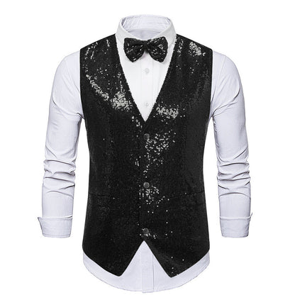 Herren Glitzer Weste Elegant Fliegenbinder