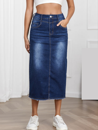 Damen Maxirock Denim Lang Elegant