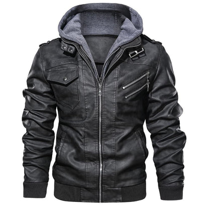 Herren Lederjacke Flauschig mit Kapuze Modern