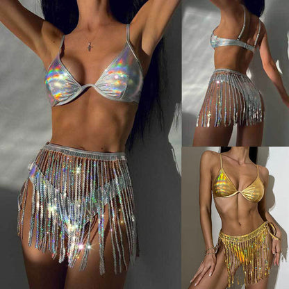 Glitzer Top Damen Bauchfrei mit Pailletten Spitze - BerlinGlamour
