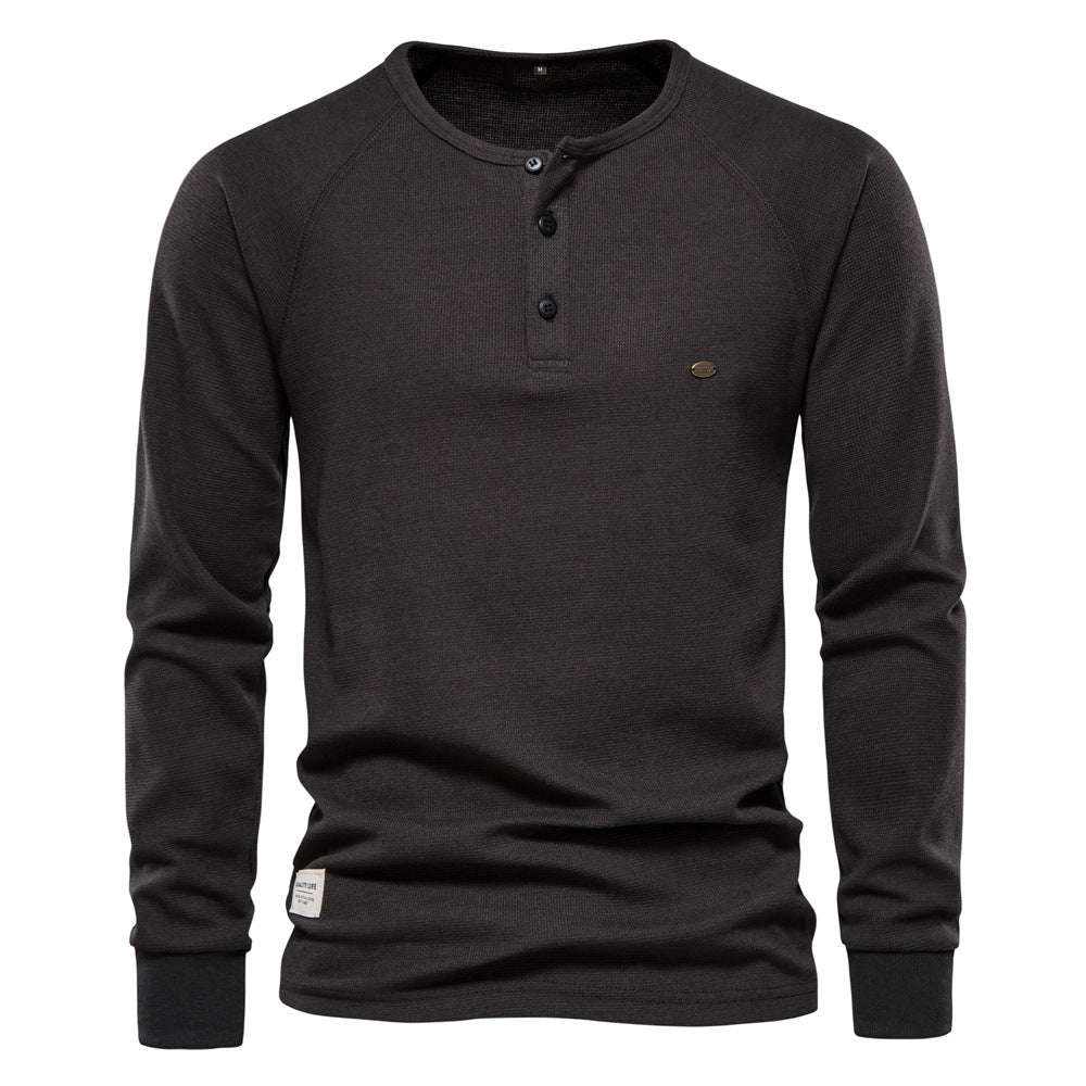 Herren Langarmshirt Modern mit Knopfleiste und Struktur Oberfläche