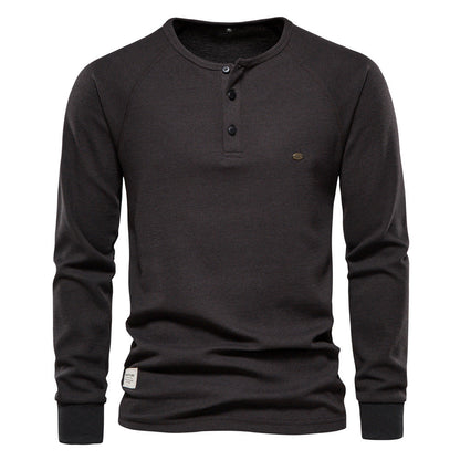 Herren Langarmshirt Modern mit Knopfleiste und Struktur Oberfläche