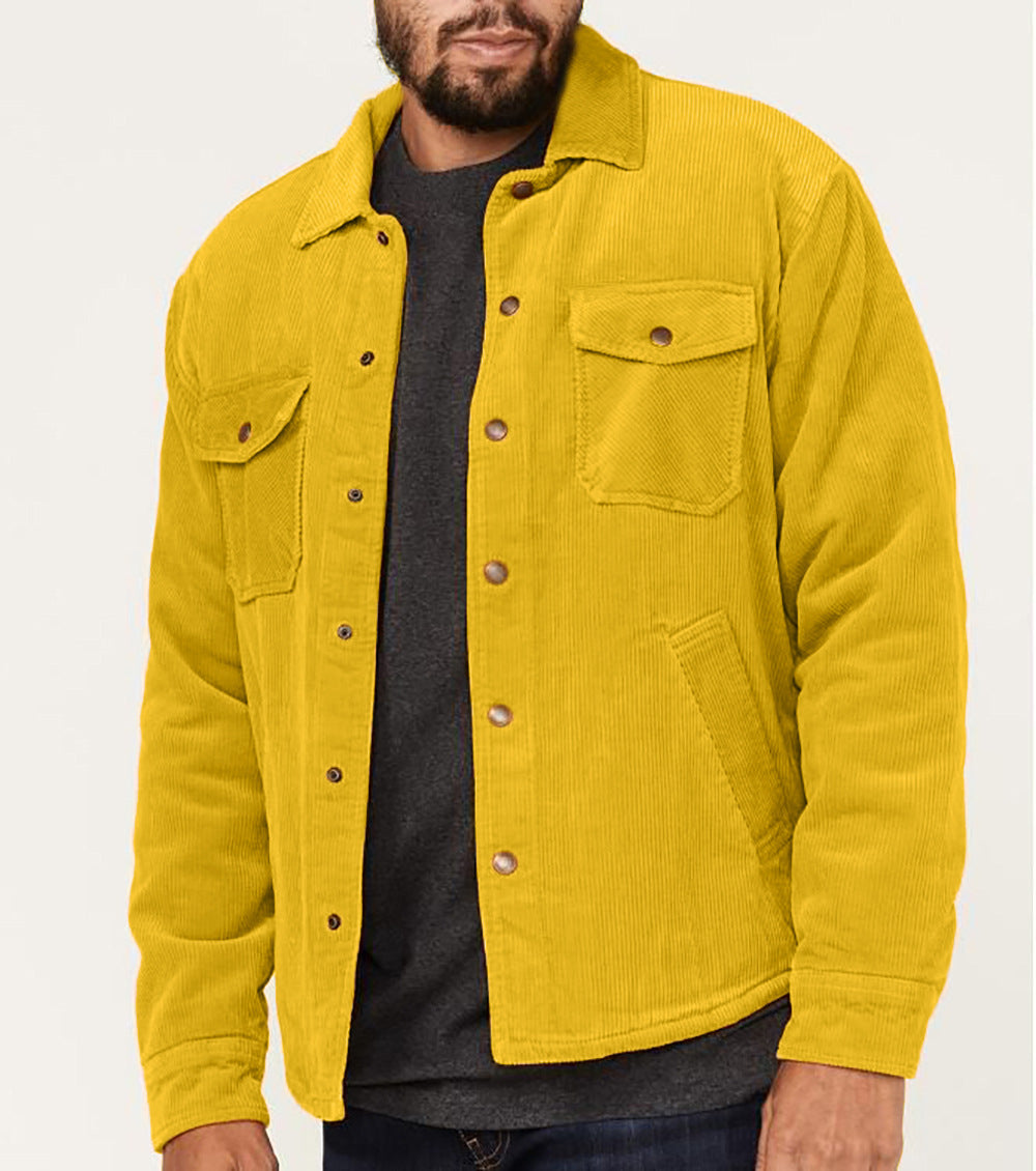 Herren Cordjacke Knopfdetails Modern Lederoptik