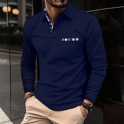 Herren Polohemd Langarm Modern Karostreifen Elegante Optik