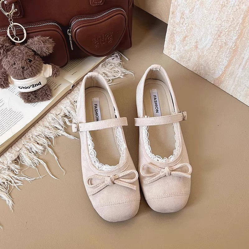 Damen Ballerinas mit verstellbarem Riemen Spitzenbesatz Elegant
