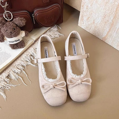 Damen Ballerinas mit verstellbarem Riemen Spitzenbesatz Elegant