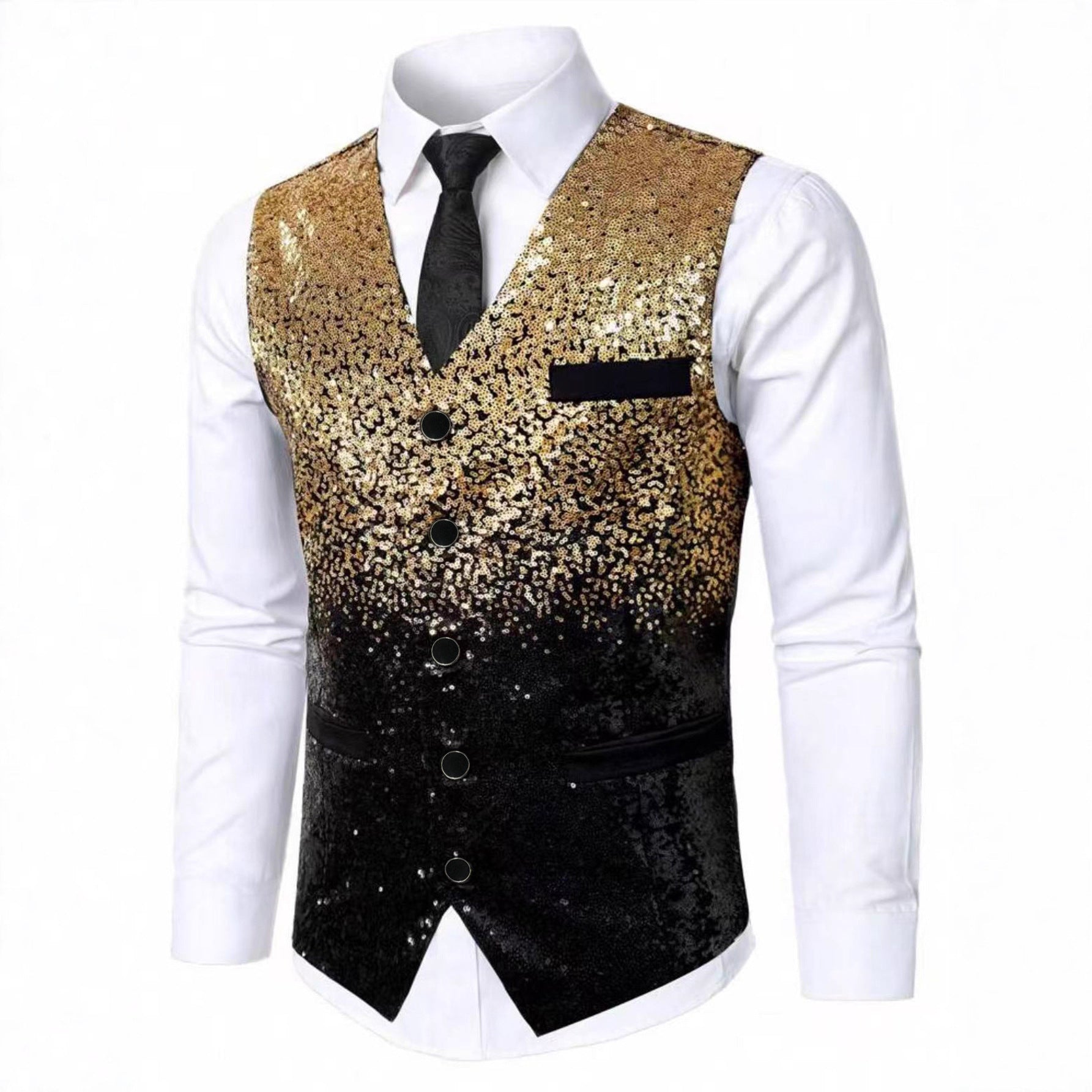 Herren Paillettenweste Glitzernd Schwarz Glamour - BerlinGlamour